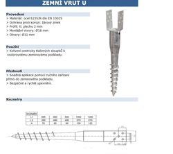 Zemní vrut hranatý typ U pro kotvení
