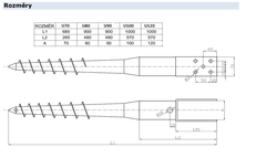 Zemní vrut typ U pro kotvení, rozměry