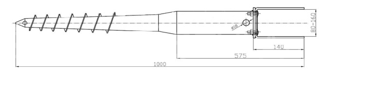 Zemní vrut typ U, stavitelný zemní vrut s patkou U 80-160x100x1000 
rozkres
